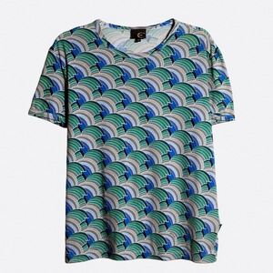 Just Cavalli Geometric Wave Print T-Shirt Size L Authentic Luxury Designer